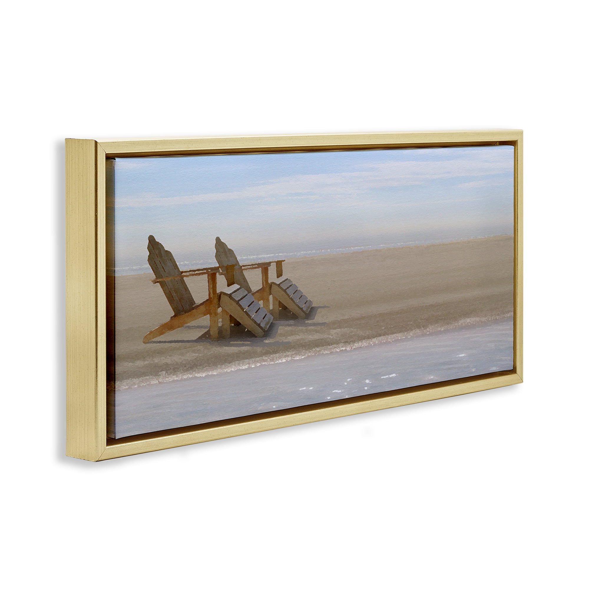 Stupell Industries Endless Beach Scene Landscape Photography Gold Floater Framed Canvas Art Print Wall Art, 25 x 11