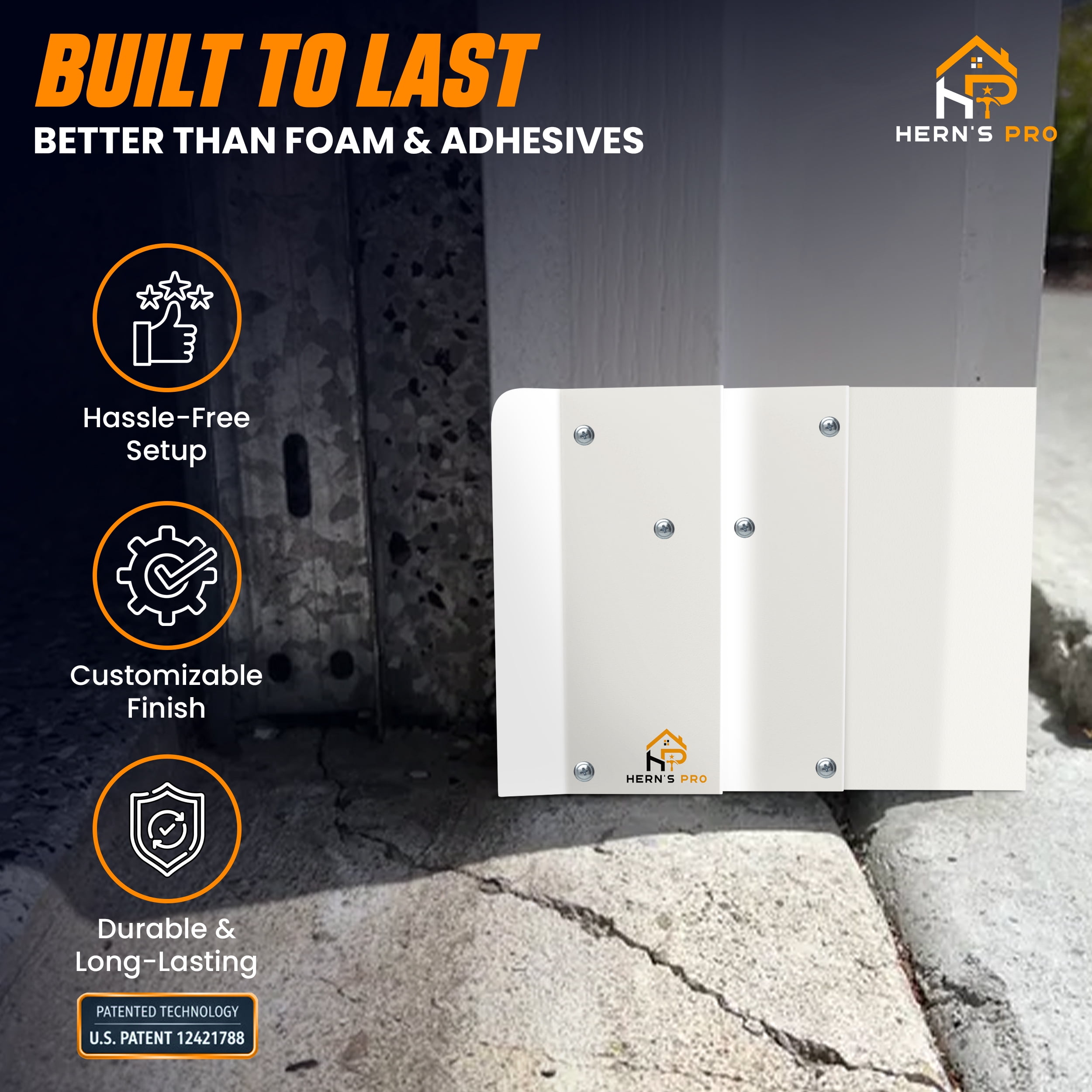 Hern's Pro Heavy-Duty Aluminum Garage Corner Pest Shield - Field-Tested Rodent Exclusion Armor (Matte White) Made In USA