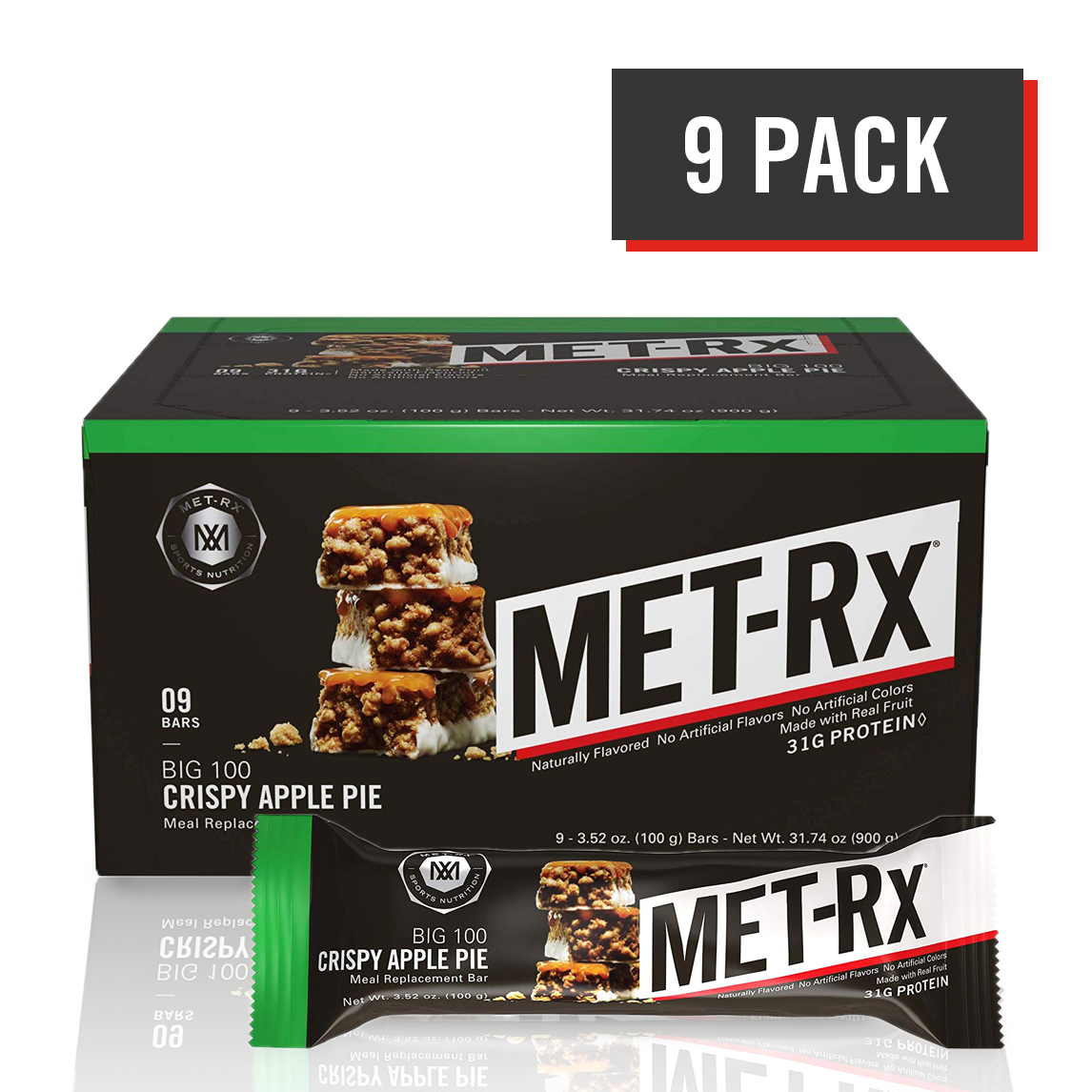 METRx Big 100 Protein Bars, Crisp Apple Pie, 31g Protein, 9 Ct