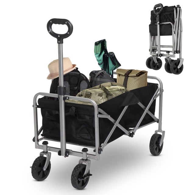 Zimtown Carro Plegable Carro Utilitario Plegable con Ruedas Todoterreno, Negro, Plateado
