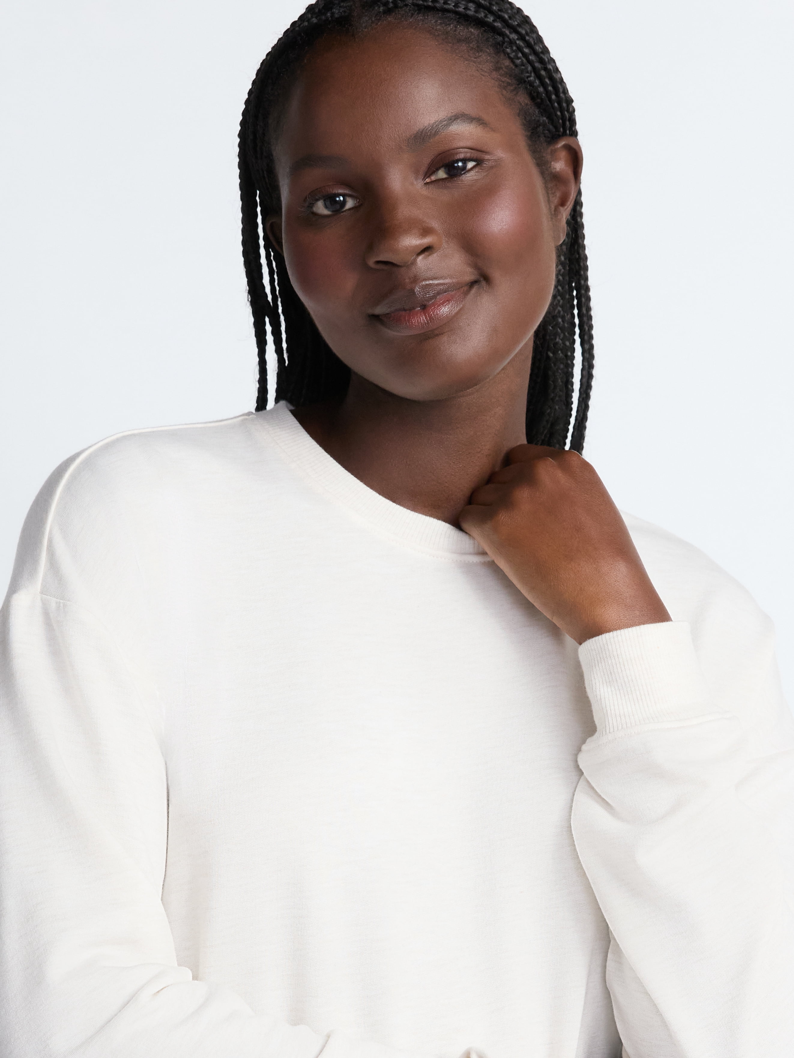 Joyspun Women's Fleece Drop Shoulder Sleep Top with Long Sleeves, Sizes XS-3X