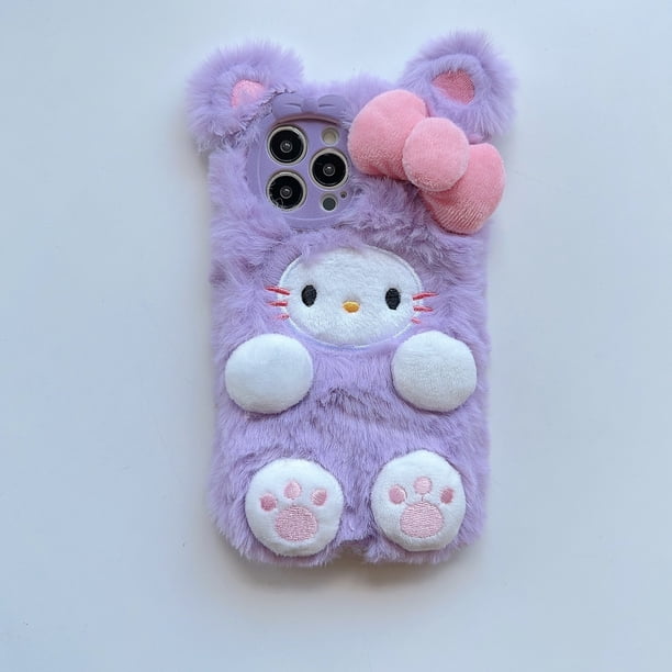 Popular en invierno, funda de teléfono de felpa con diseño de gato Hello Cute Kitty de dibujos animados a prueba de congelación para iphone 13 14 15 plus/pro/pro max