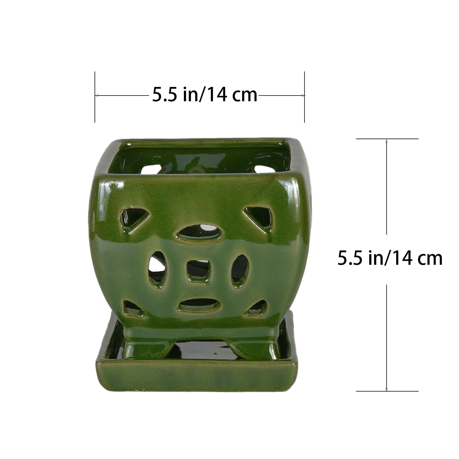 W&W Orchid Pot with Holes and Saucer for Orchid Repotting and Better Grow, SeaGreen, 5.5 inches