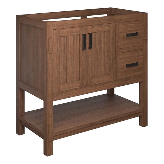 Modway Ashlyn 36" Wood Bathroom Vanity Cabinet with Open Shelf in Walnut