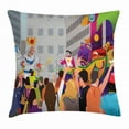 thumbnail image 1 of New Orleans Throw Pillow Cushion Cover, People in Mardi Gras Festival Cartoon Style Fat Tuesday Carnival with a Parade, Decorative Square Accent Pillow Case, 20 X 20 Inches, Multicolor, by Ambesonne, 1 of 2