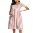 thumbnail image 2 of Robe de Maternité à Manches Courtes pour Femmes, Col Ras du Cou, Robe de Baby Shower à Manches Courtes à Fleurs/rayées, 2 of 6