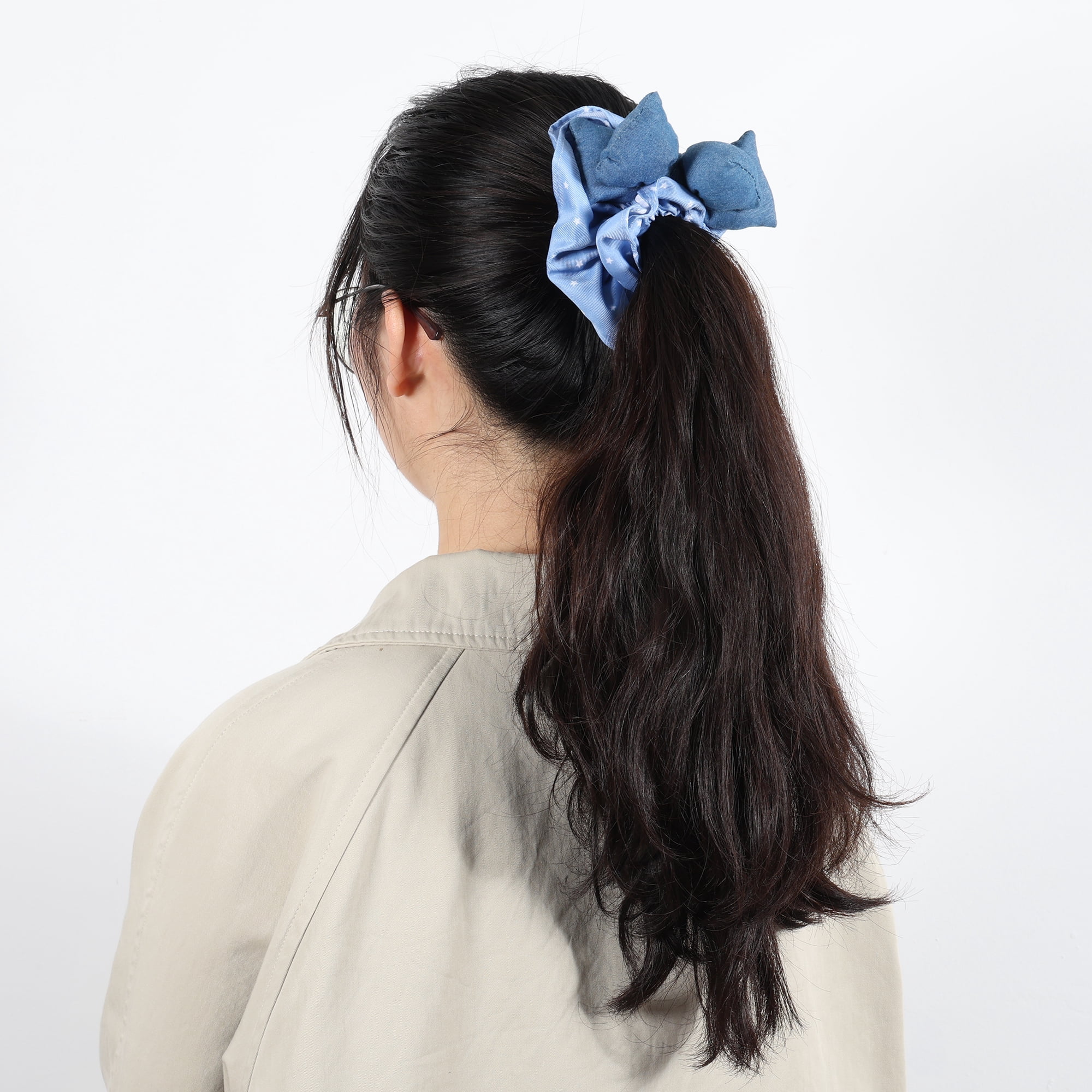 Unique Bargains Bow Denim Hair Ties Fashionable Daily Use Blue Five-pointed Star