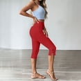 thumbnail image 4 of Cagogo Women Capri Pants Summer Casual Loose High Waisted Cropped Pants Elastic Waist Button Solid Basic Vacation Beach Trousers Fashion Beachwear, Red S, 4 of 6
