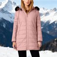 thumbnail image 2 of ClodeEU Women's Puffer Hooded Jacket, Lightweight Mid-Length Winter Puffer Coat With Pockets Pink,Womens Plus XXL, 2 of 9