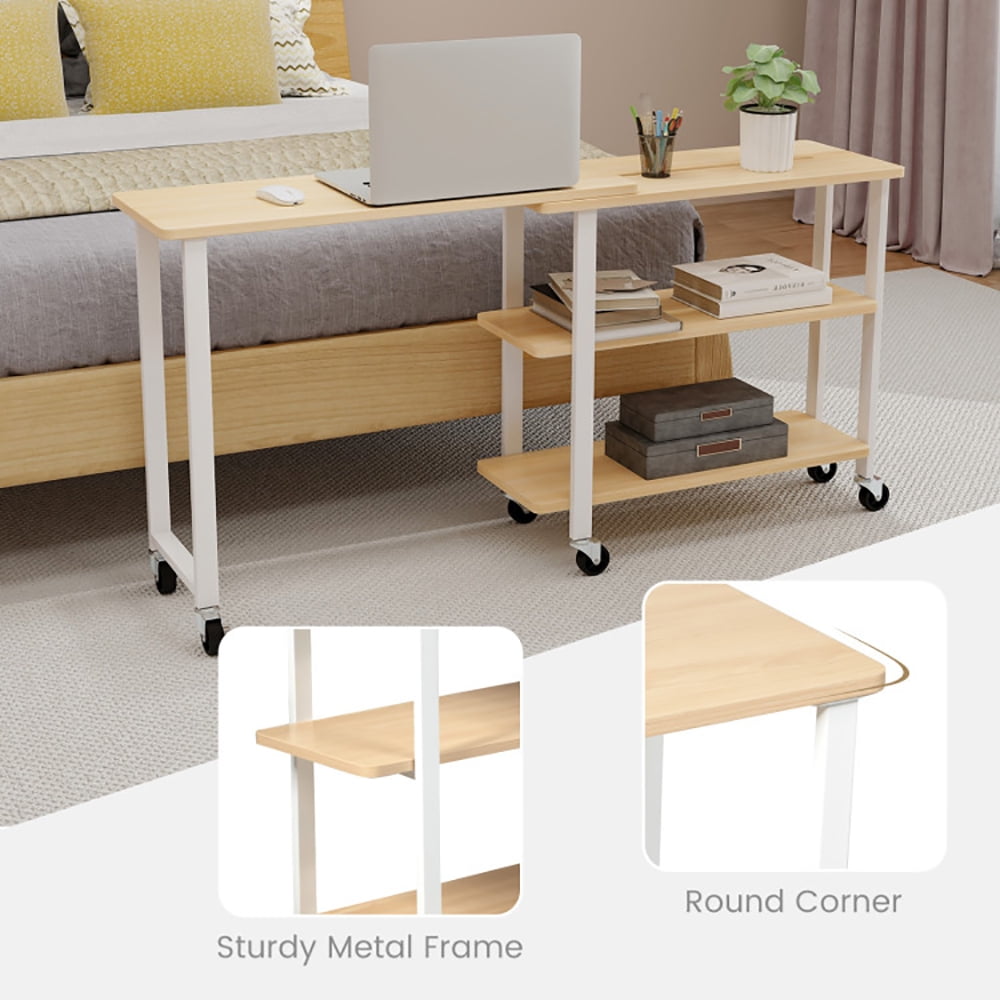 Finihen 360° Free Rotating Sofa Side Table, Couch Table, Snack Table, Rotating Sofa Side Table with Storage Shelves and Wheels, for Home, Office, Natural Finihen 360° Free Rotating Sofa Side Table, Couch Table, Snack Table, Rotating Sofa Side Table with Storage Shelves and Wheels, for Home, Office, Natural