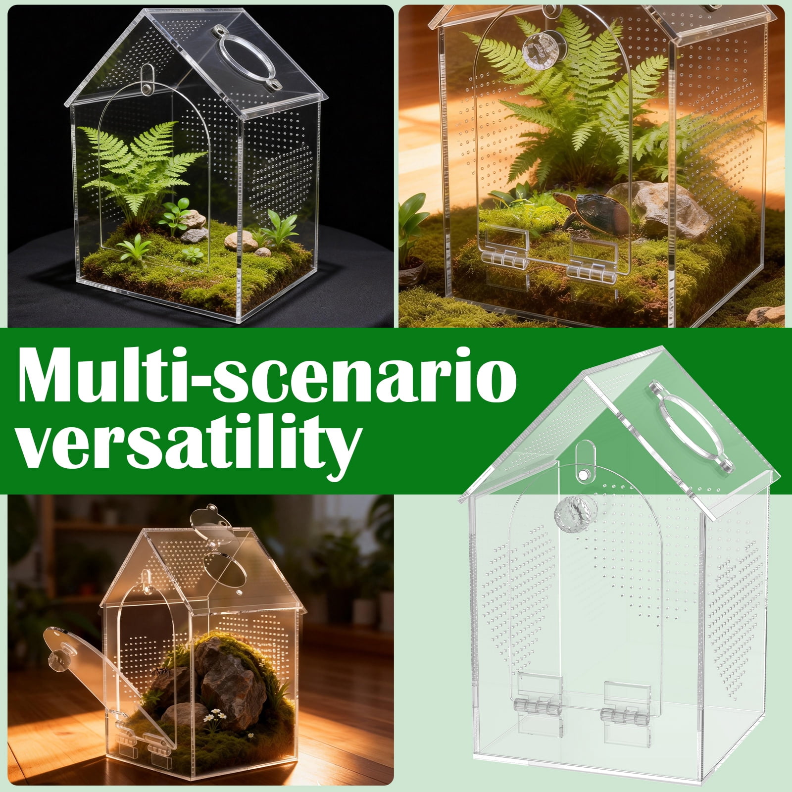 Ikoopy Jumping Spider Enclosure Warp Proof Seamless Acrylic Tarantula Terrarium Front Opening Spider Habitat with Feeding Port for Praying Mantis Hermit Crab Snail Micro Reptile (4.72x4.72x7.87 inch)