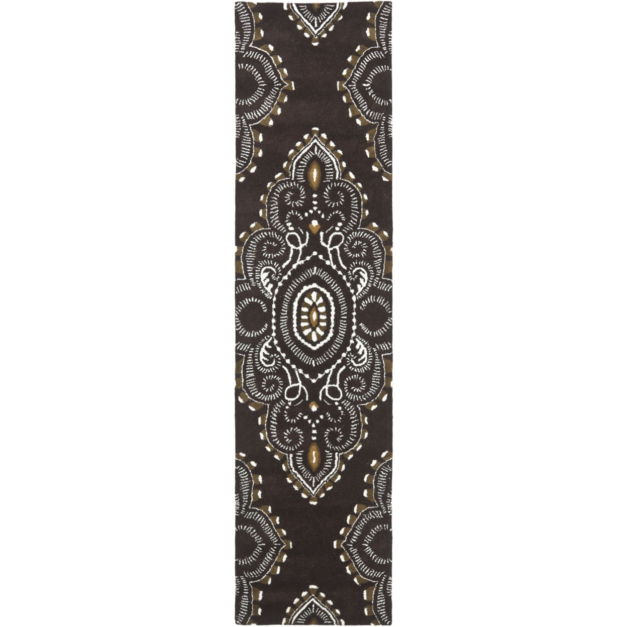 SAFAVIEH Wyndham Pompeii Damask Wool Area Rug, Brown/Ivory, 7' x 7' Square
