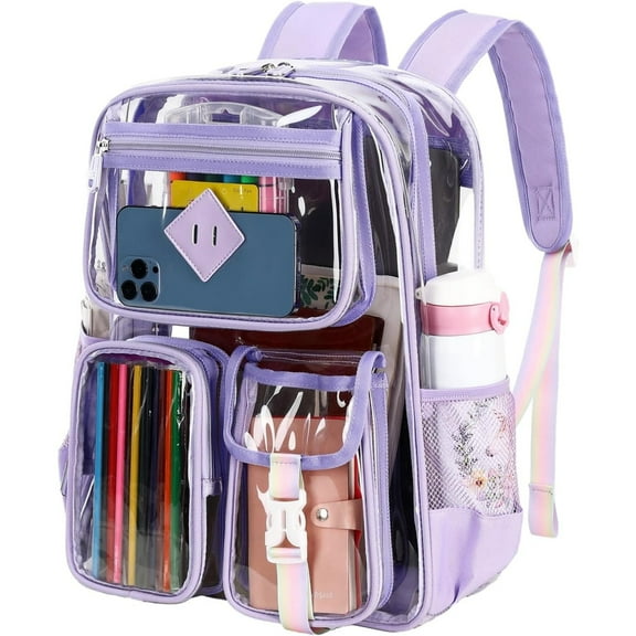 Ludolm Clear Backpack Heavy Duty - Large Clear Backpacks for School, Work, and Travel, Stadium Approved Transparent Backpack with Reinforced Straps, See Through Backpack,  Clear Laptop Bag