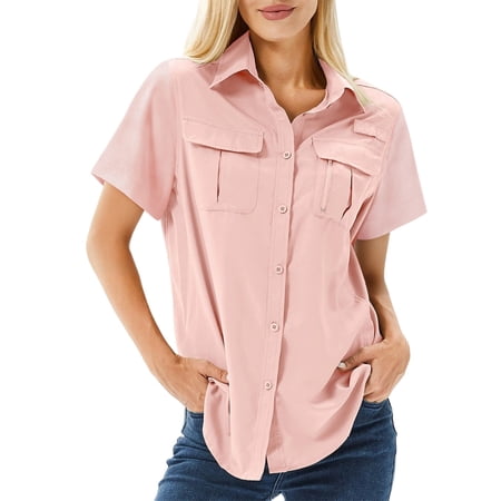 Women Fishing Shirts Quick Dry Short Sleeve Shirt Outdoor Casual Tops Summer Outfits for Mountaineering Hiking