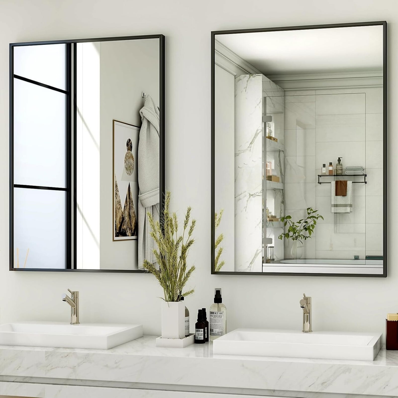 AUROMIR 36"x24" Rectangular Bathroom Mirror Vanity Wall Mirror with Metal Frame, Black
