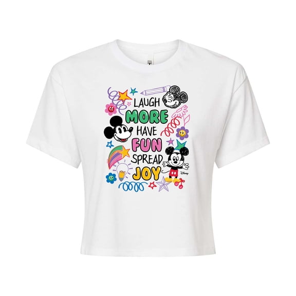 Disney - Mickey Mouse - Laugh More, Have Fun, Spread Joy - Juniors Cropped Cotton Blend T-Shirt
