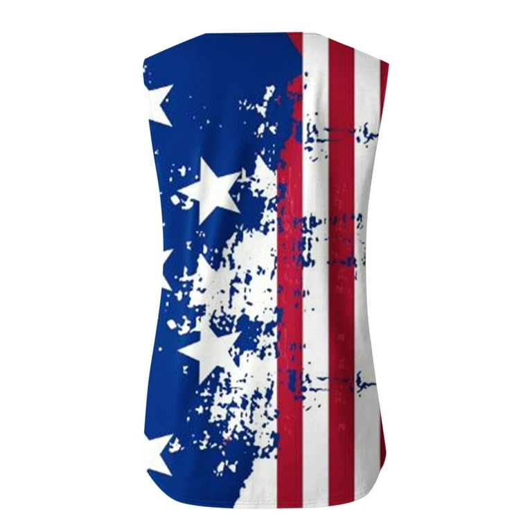 Stamzod Womens Tops 4th of July Casual Fashion Round-Neck Sleeveless Vest  Strapless American Flag Printed Tops Clearance