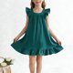 thumbnail image 3 of Vestido sin mangas con cuello redondo y hasta la rodilla para niña con volantes y mangas largas. Lazo grande en la espalda. Vestido sin mangas con cuello redondo y hasta la rodilla. Vestido infantil d, 3 of 7