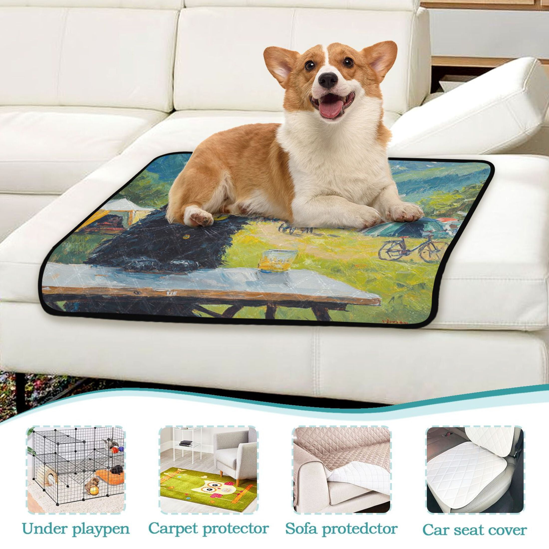 Qxltty Picnic Black Cat Cat litter Pads Pet Set of 2 Diaper Mats Center Anti-leakage Layer Absorbent Soft and Comfortable