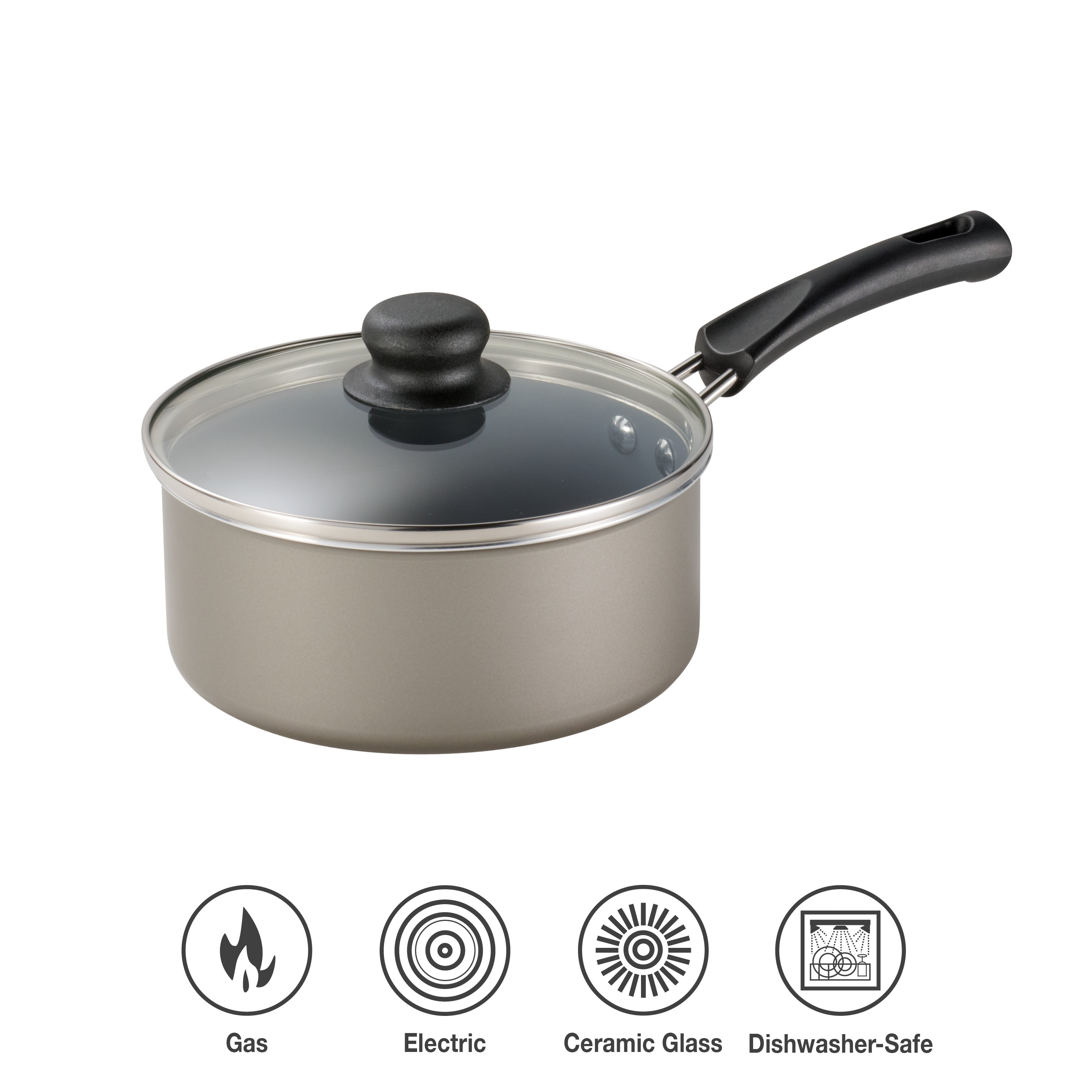 Tramontina 2 Quart Ceramic Champagne Covered Saucepan