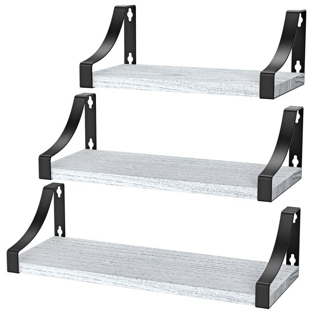 Set of 3 Wall Mounted Home Decor Wood Rustic Floating Shelves Storage