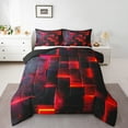 thumbnail image 2 of 3D Geometric Bedding Set Full Abstract Aesthetic Full Comforter, Black and Red Duvet Insert Glowing Futuristic Cubes Quilt Comforter, Neon Grid Bedding Comforters & Sets (Black Reversible), 2 of 6