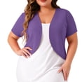 thumbnail image 3 of Lcziwo Women Plus Size Cardigan Short Sleeve Open Front Crop Shrugs Solid Lightweight Elegant Summer Sweater for Dresses Purple,XL, 3 of 9