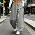 thumbnail image 3 of Vixolx Womens Wide Leg Sweatpants Decorative Drawstring Elastic Waist Baggy Barrel Pants with Pockets Casual Solid Color Trousers, 3 of 7