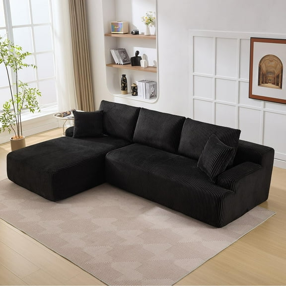 106 in Modular Sectional Sofa, L-Shaped Boneless Cloud Couch with Deep Seat, Comfy Corduroy Upholstered Sleeper Sofa for Living Room, Memory Foam, No Assembly Required, Right-Facing Chaise, Black