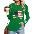 thumbnail image 2 of St. Patrick's Day T-Shirt for Women American Flag Shamrock Graphic Crewneck Long Sleeve Relaxed Fit Holiday Festive Tee Irish Clover Graphic Top, 2 of 6