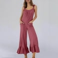 thumbnail image 2 of Lenpel Jumpsuits for Women Casual Loose Sleeveless Ruffle Wide Leg Rompers Trendy Overalls with Pockets, 2 of 7