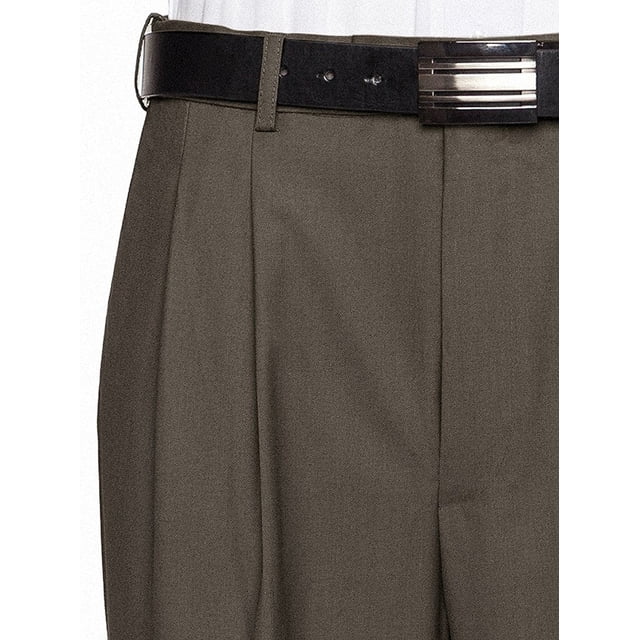GIOVANNI UOMO Men’s Pleated Front Expandable Waist Dress Pants – Black, Cuffed Hem