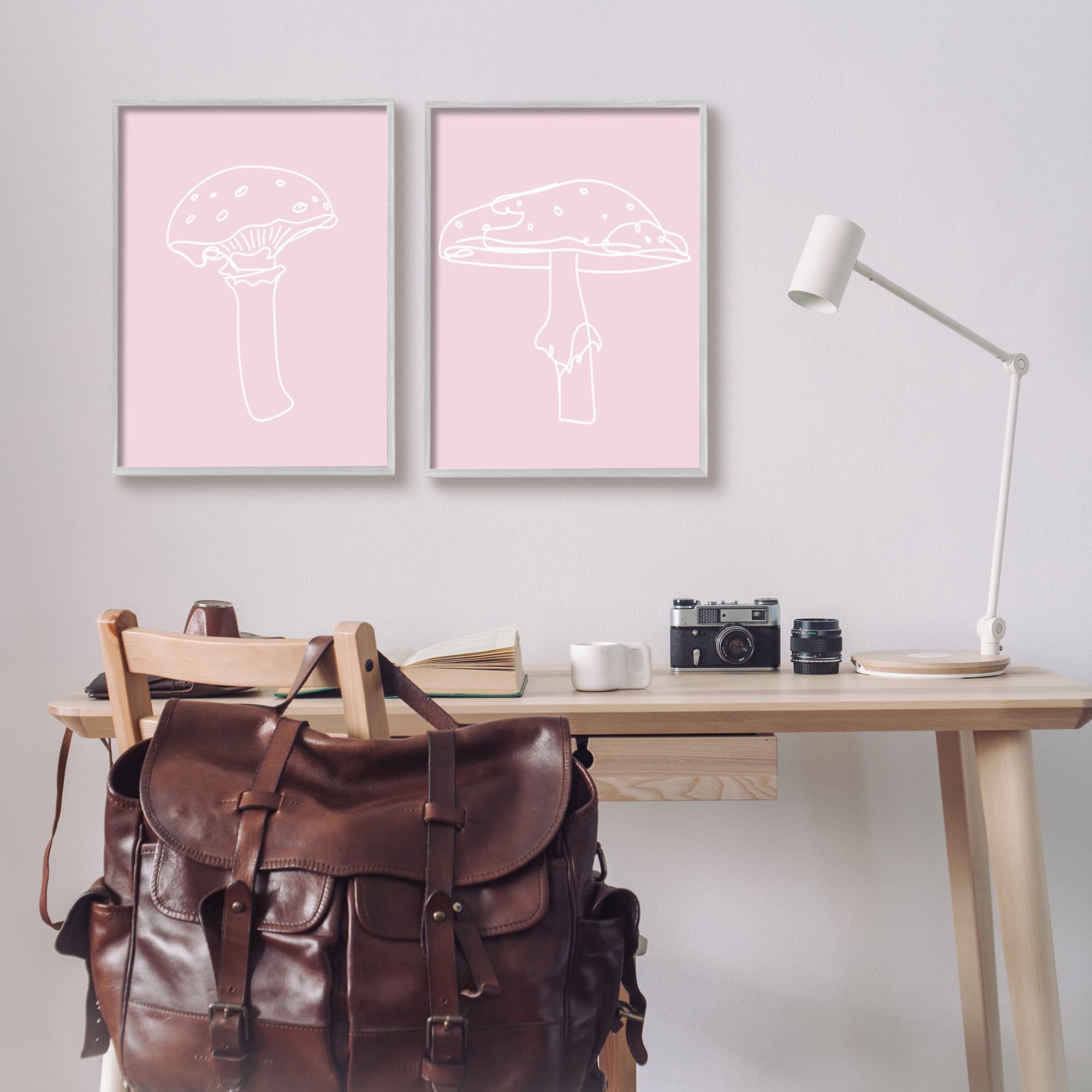 Stupell Industries Pastel Mushroom Doodles Botanical & Floral Painting Gray Framed Art Print Wall Art, 16 x 20, Set of 2