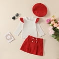 thumbnail image 3 of Odeerbi 6M-4Y Toddler Girls Cotton Outfits Long Sleeve Tops Skirt with Beret Hat Three-piece Set Solid Color Plaid Skirt Set Toddler Girls Clothes, 3 of 8