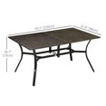 thumbnail image 2 of 59 Inch Outdoor Dining Table for 6, Steel Frame Patio Table with Wood Grain Top and Umbrella Hole, Rustic Brown Garden Table for Backyard, Terrace, and Outdoor Entertaining, 2 of 7