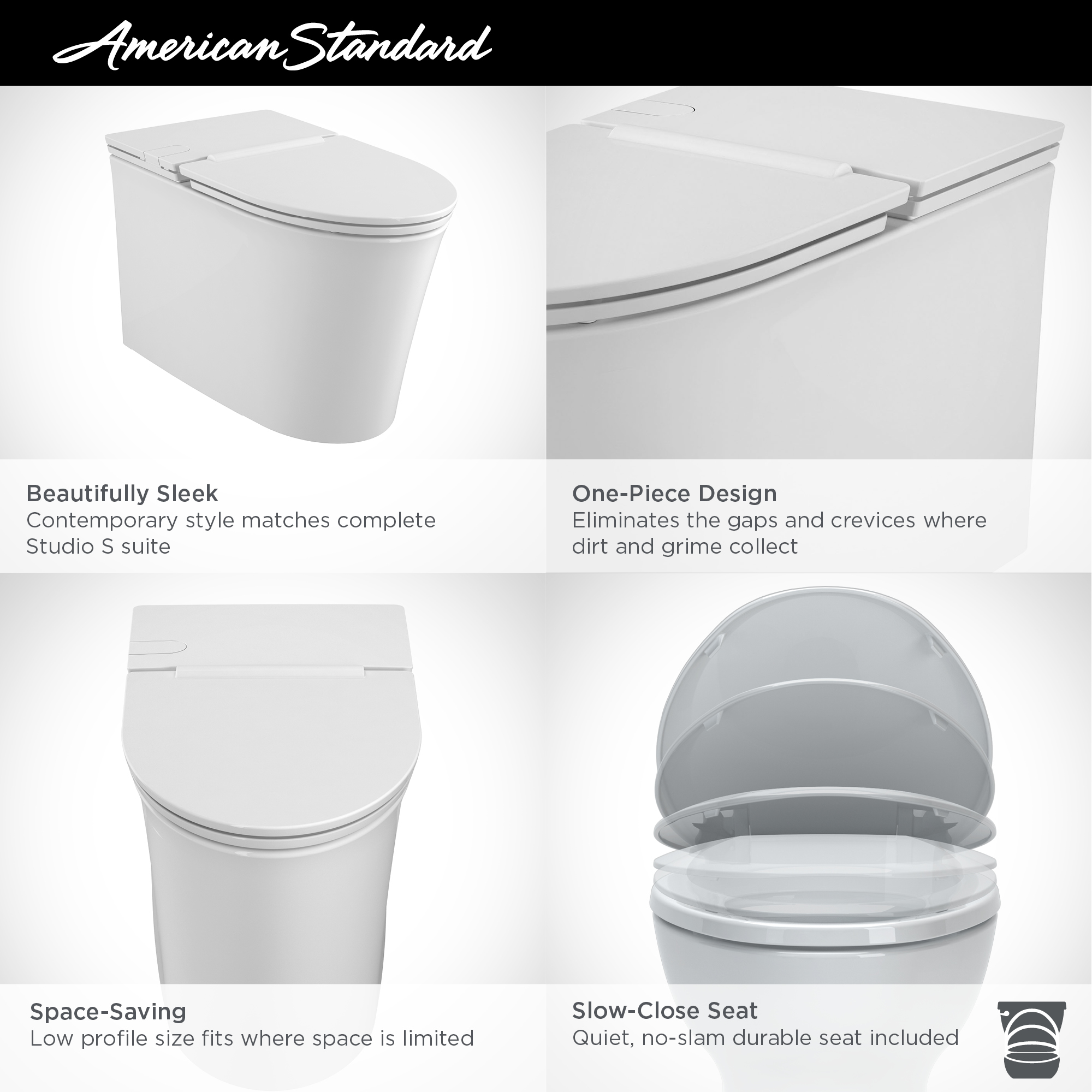 American Standard Studio S 1-piece 1.0 GPF White Elongated Low-Profile Toilet, Seat Included - image 4 of 14