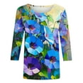 thumbnail image 5 of CYMMPU Floral Pattern 3/4 Sleeve Blouses for Women Dressy Casual Summer Trendy Shirts Tunic Tops Spring Tops Loose Fit Round Neck Lightweight Basic Tees Multicolor XXXXXL, 5 of 5