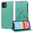thumbnail image 2 of Compatible with iPhone 11 Wallet Case with Card Holder & Cash Slot [RFID Blocking],Wallet Wristlet Pressed Butterfly Flower PU Leather Magnetic Flip Folio Cover for Women Men,Green, 2 of 9