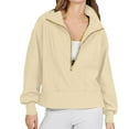 thumbnail image 2 of Azrian Hoodies for Womens Clearance,Womens Sweatshirts Clearance,Women Pure Color Half Zip Cropped Sweatshirt Casual Pullover Lapel Clothes Blouse Tops Deals for Winter 2023 on Sale, 2 of 5