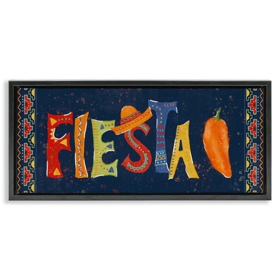 Stupell Industries Fiesta con Pimiento Colorido Food & Beverage Painting Black Floater Framed Art Print Wall Art, 25 x 11