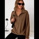 thumbnail image 5 of Sudadera Ligera y Suave de Larga con Solapa y Media Cremallera para Mujer, Estilo Informal, Holgada y con Cuello de . Café S, 5 of 8