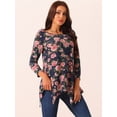 thumbnail image 2 of DARING DIVA Women's 3/4 Sleeve Floral Print Loose Fit Asymmetrical Hem Top Navy Blue M, 2 of 5