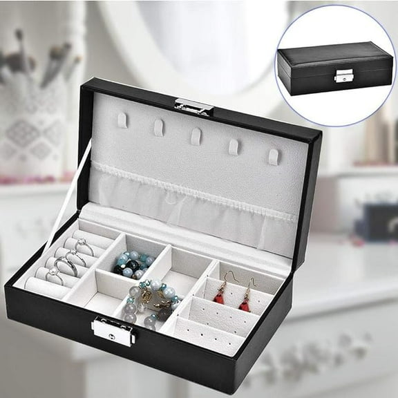 Jewelry Organizer, Jewelry Box, Black Portable Unique Elegant PU Leather Jewelry Storage Box with A Lock and Partition Design for Convenient Storage and Help to Ensure Safety