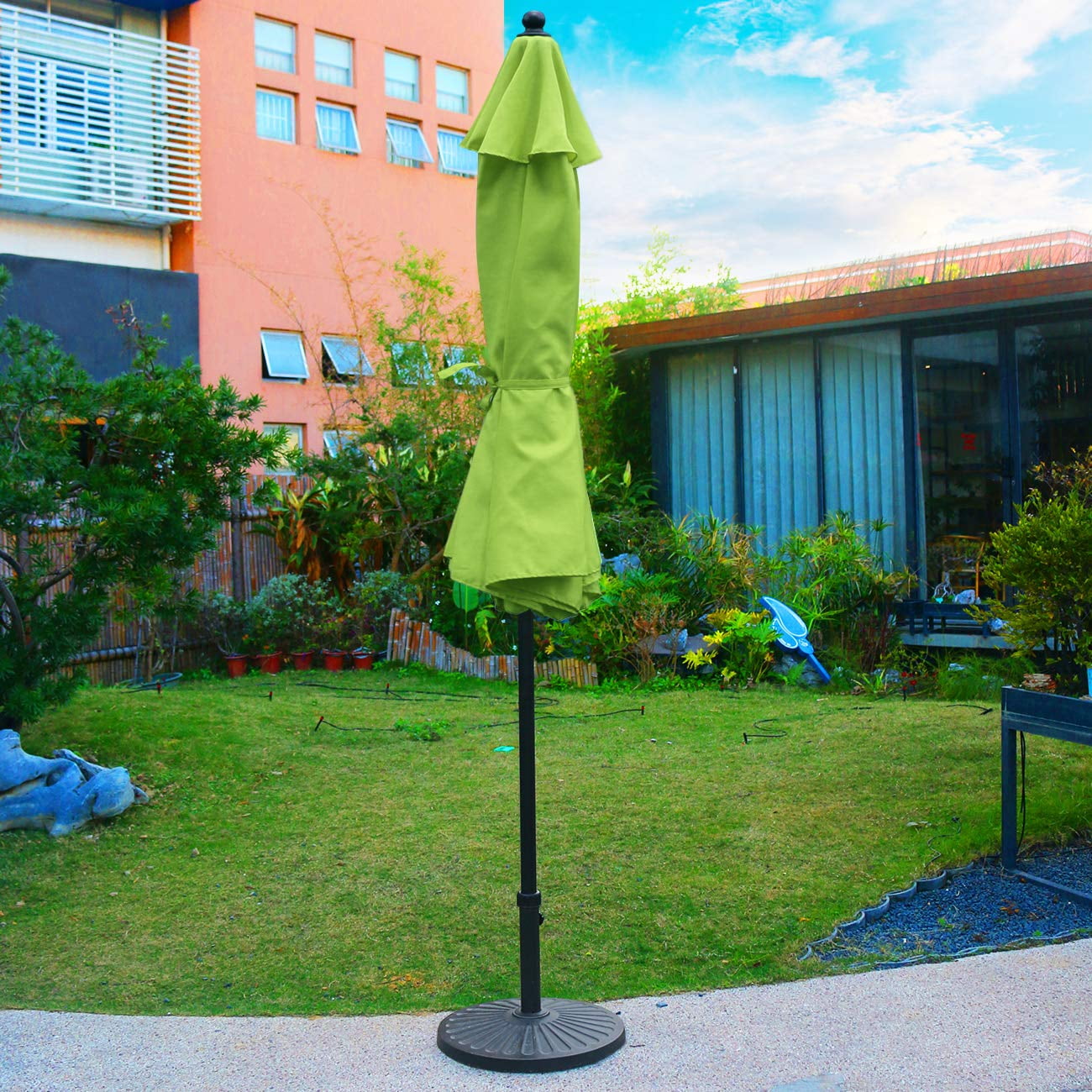 Bibana 9Ft Patio Umbrella Outdoor Table Umbrella with 8 Sturdy Ribs (Grass Green)
