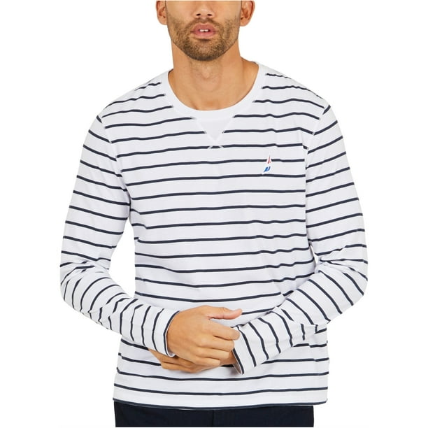 Nautica - Camiseta básica de manga larga a rayas para hombre, color blanco, extragrande Nautica Camiseta básica