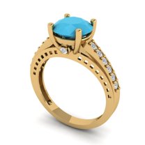 2.21ct round cut turquoise 18k yellow gold Bridal Wedding Engagement Promise Anniversary Ring for Women size 4.25