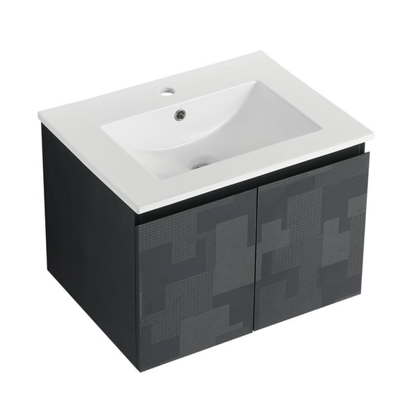 24 Inch Floating Wall-Mounted Bathroom Vanity Cabinet With Ceramics Sink Countertop & Soft-Close Cabinet Door