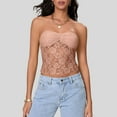 thumbnail image 2 of vigerkar Women Lace Sheer Tube Top Summer Strapless Y2k Bandeau Going Out Cropped Sleeveless Tshirts Basic Vest 2025 Beige, S, 2 of 4