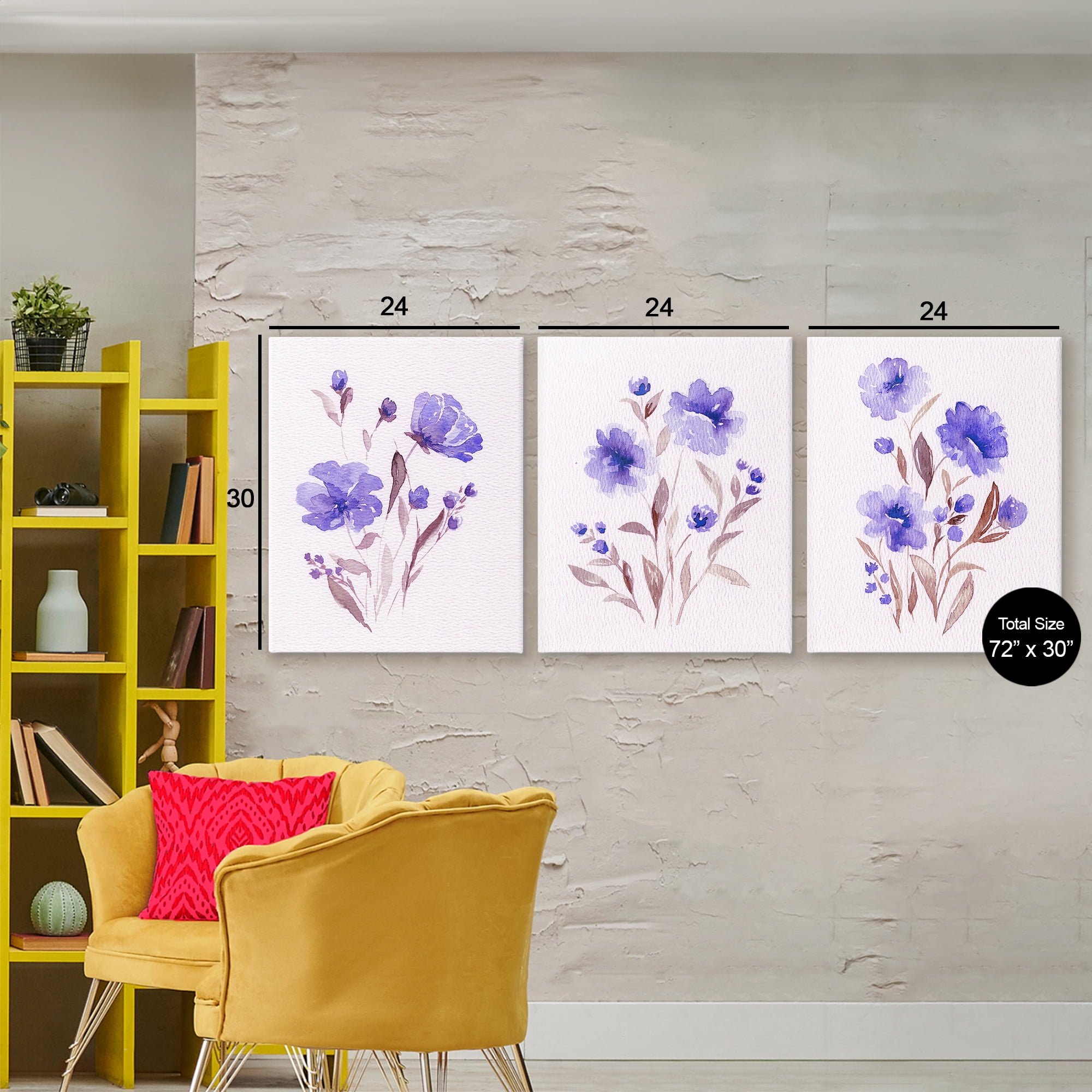 Stupell Industries Watercolor Purple Blooms 3 Piece Canvas Wall Art Set, design by Leah Noel Art