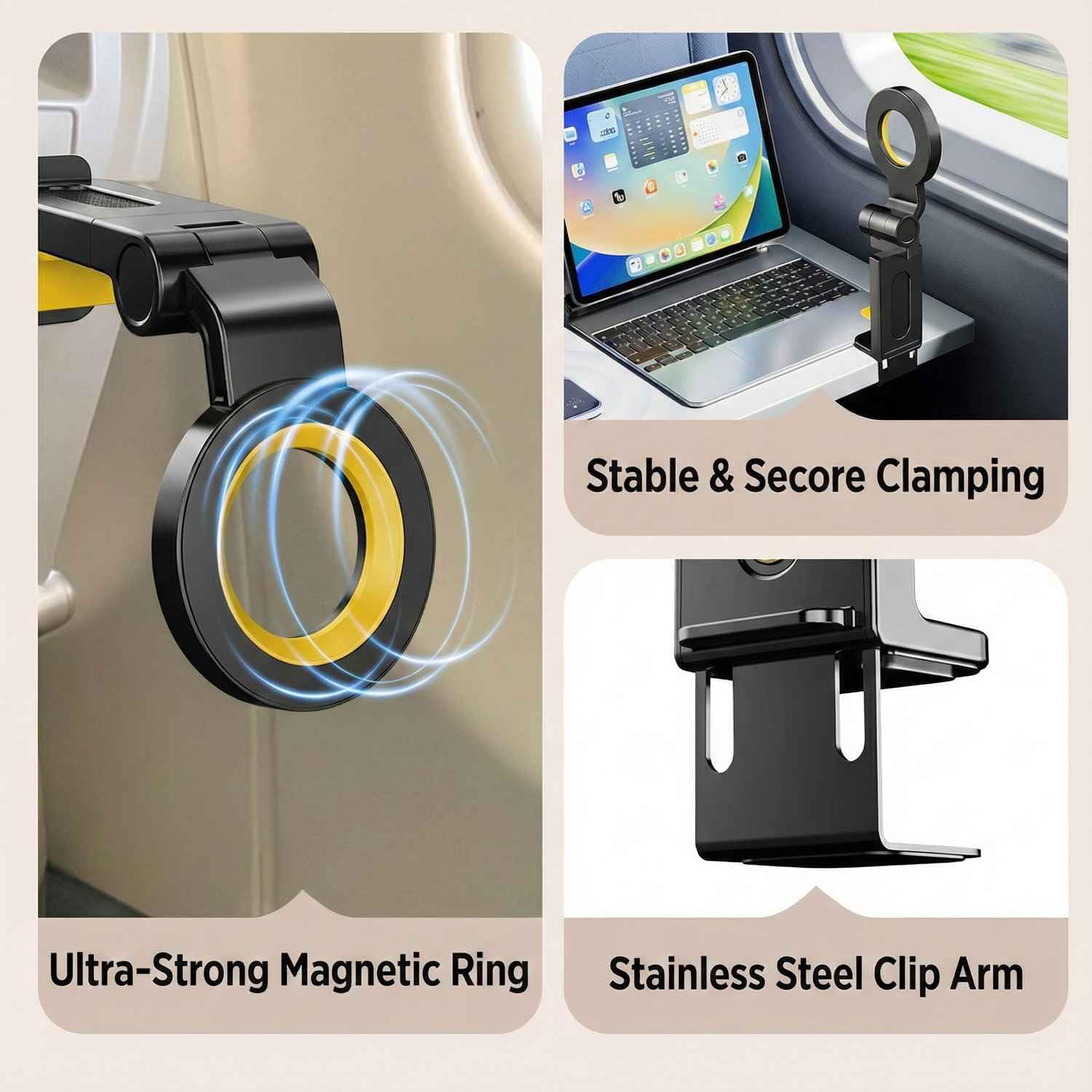Magnetic Airplane Phone Holder for Magsafe, Phone Mount Compatible with iPhone 17 Air 16 15 14 Plus 13 12 Pro Max Mini Magsafe Case, Travel Essentials Must Have Accessories for Flying